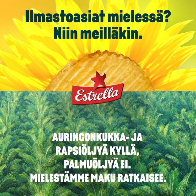 Ilmastoasiat mielessä! 🍃

Estrella on aina toiminut edelläkävijänä vaihtoehtoisten öljyjen käyttämisessä snacks -tuotannossa. Olimme Pohjois-Euroopan ensimmäinen popcorn -valmistaja ilman palmuöljyä ja edelleen, haastavasta maailmantilanteesta huolimatta, et löydä palmuöljyä Estrellan tuotteista! 🤗

Lue lisää 👉 linkki biossa!

#eipalmuöljyä #makuratkaisee #co2neutraalituotanto #ilontähden